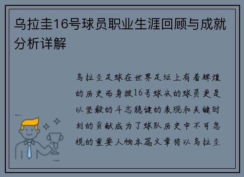 乌拉圭16号球员职业生涯回顾与成就分析详解
